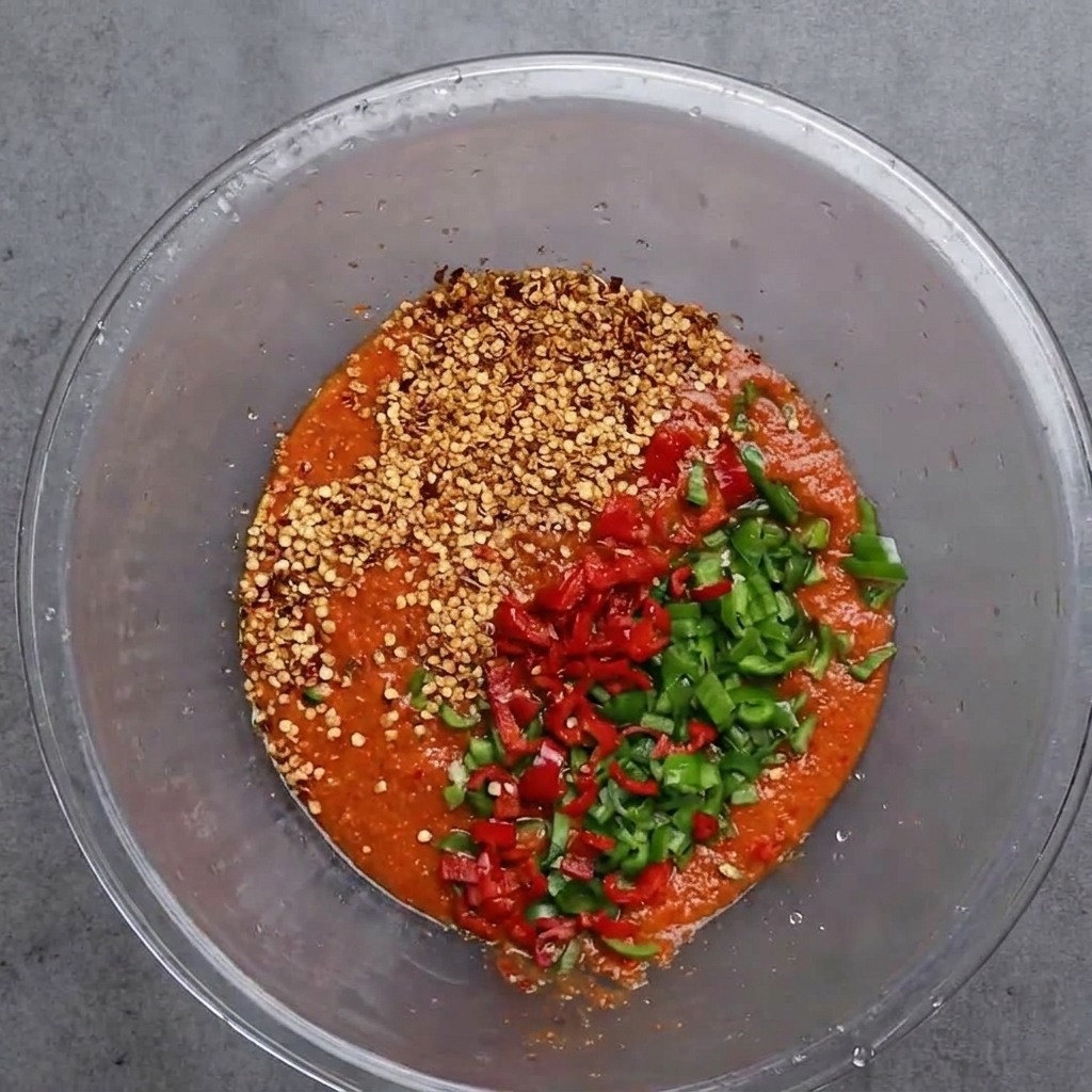Sandaal-Fischsauce wird in die Schüssel mit der Chilipaste gegossen.