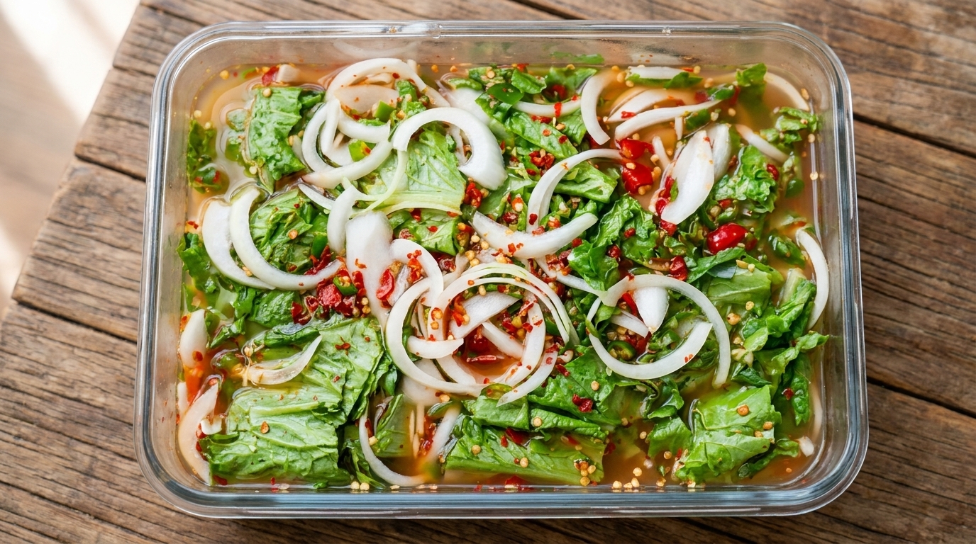 Erfrischendes koreanisches Salat-Wasserkimchi (Sangchu Mul Kimchi)