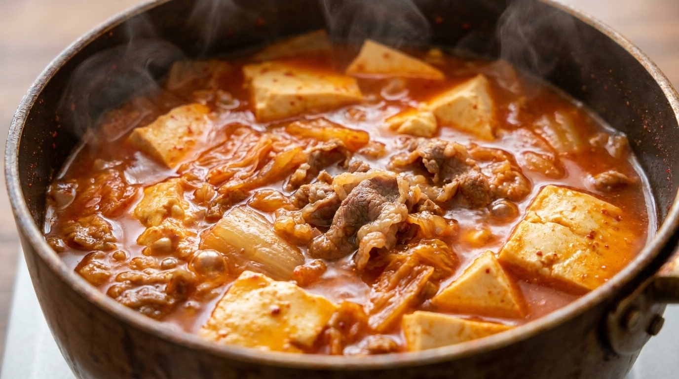 Einfache Kimchi-Suppe mit Rindfleisch (Kimchi Jjigae)
