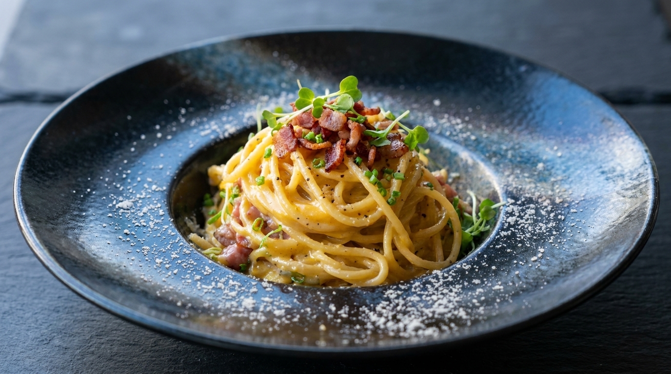 Cremige Spaghetti Carbonara mit Speck und Schnittlauch