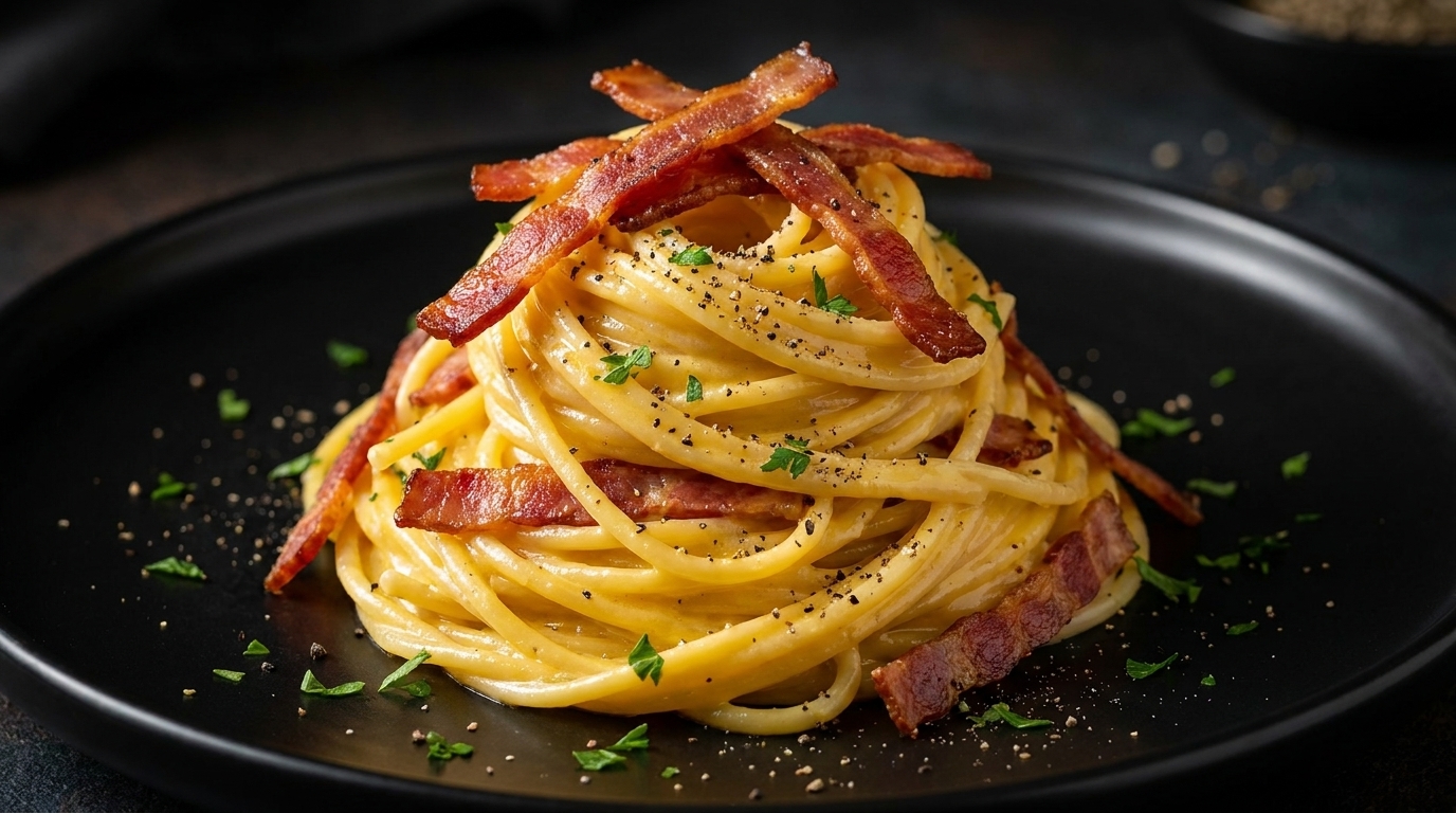 Cremige Carbonara mit Speck in zehn Minuten