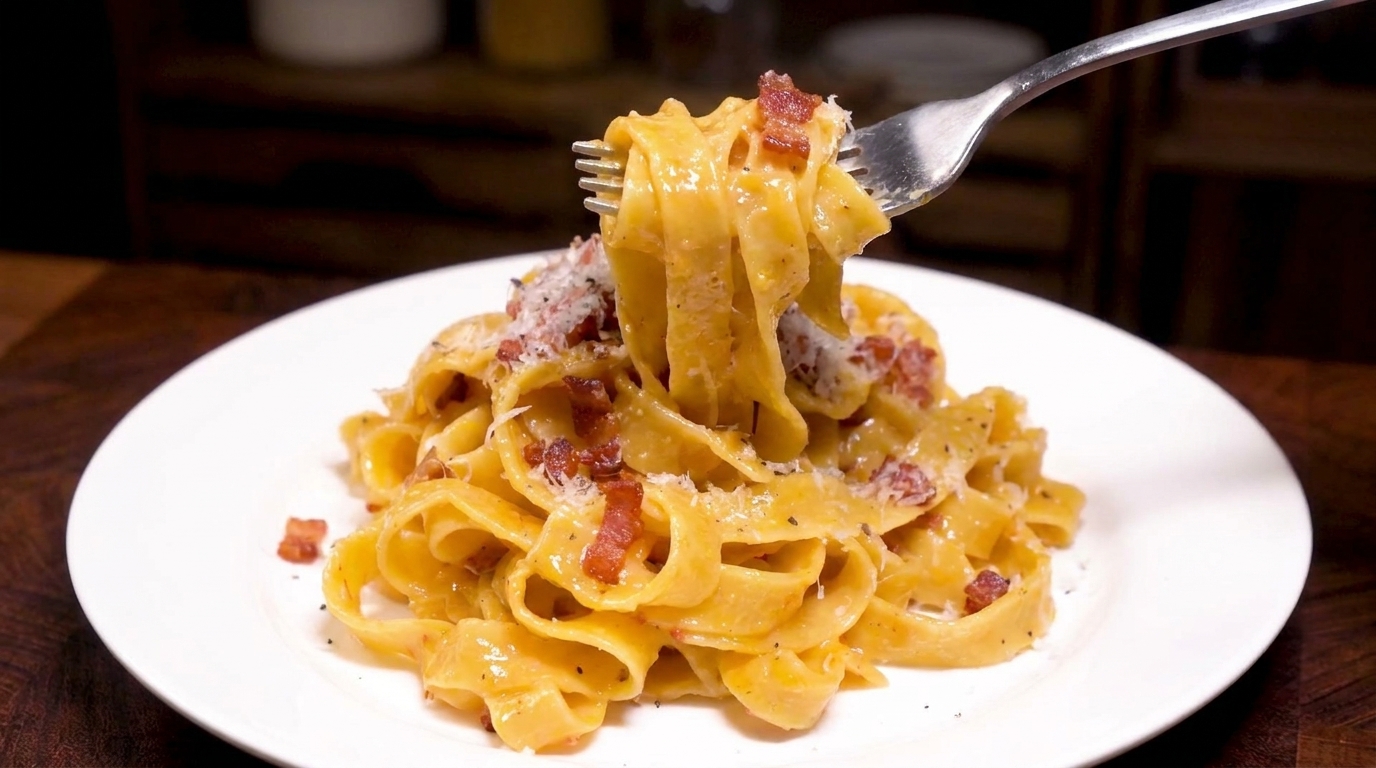 Cremige Bacon-Carbonara mit seidiger Eigelb-Sauce