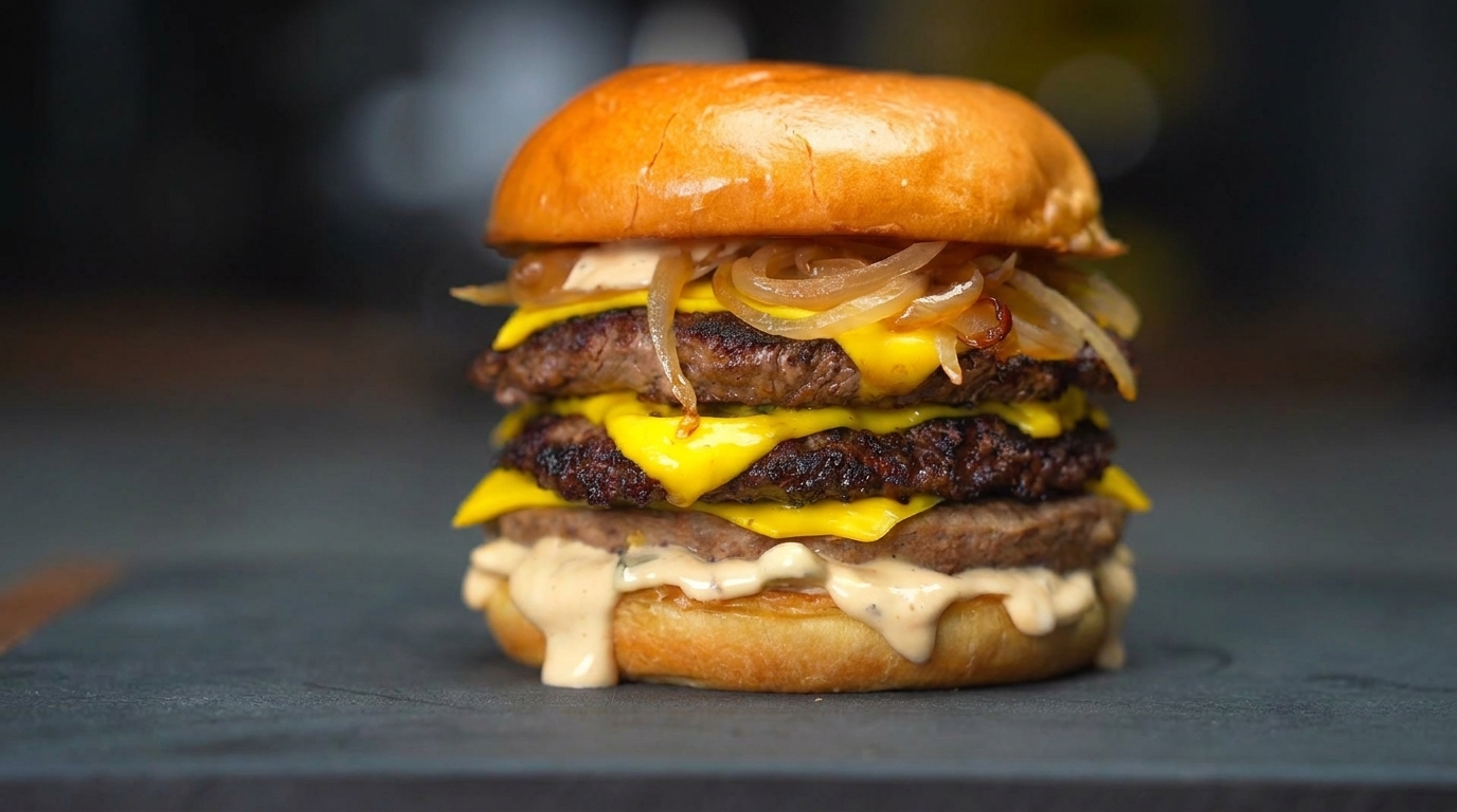 Ultimativer Double Cheeseburger mit karamellisierten Zwiebeln
