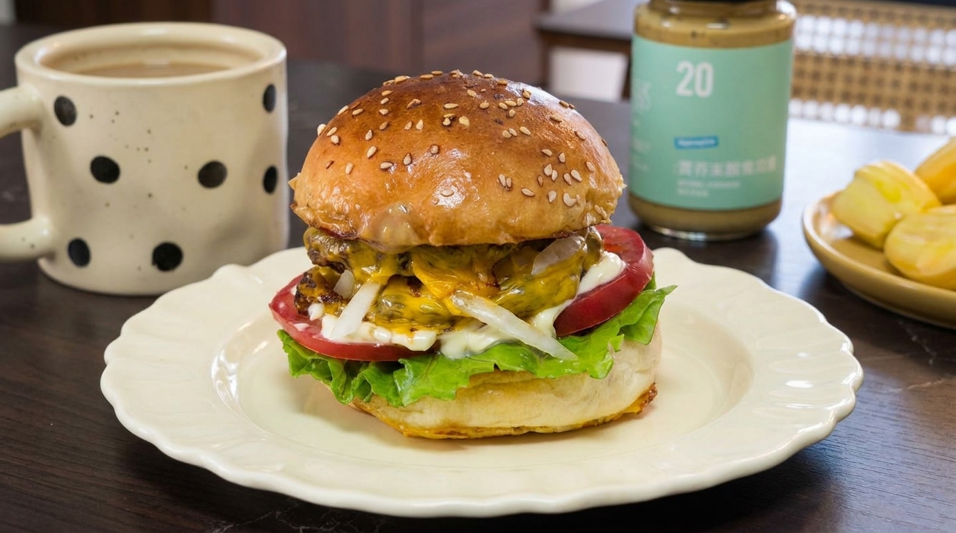 Hausgemachter Double Cheese Beef Burger mit selbstgebackenen Buns