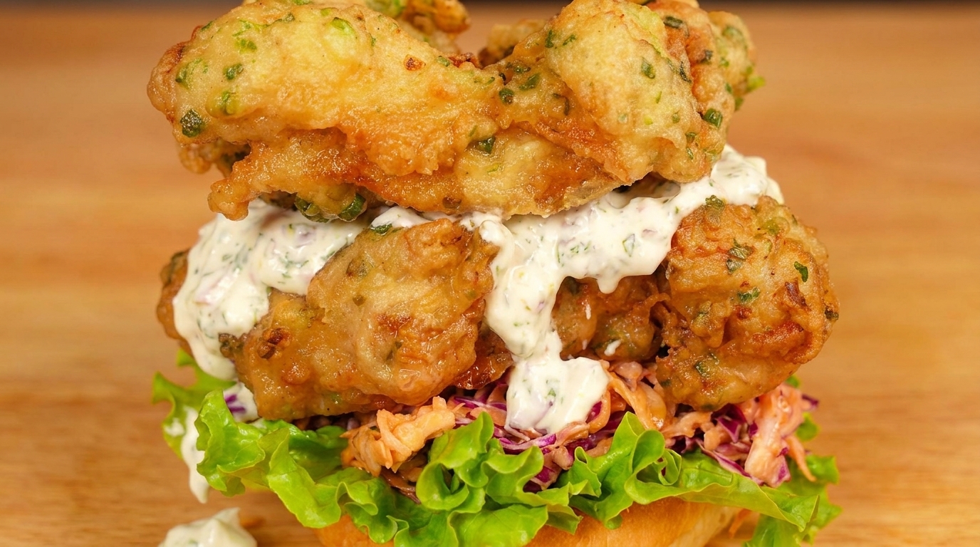 Epischer Chicken-Burger mit knuspriger Frühlingszwiebel-Panade
