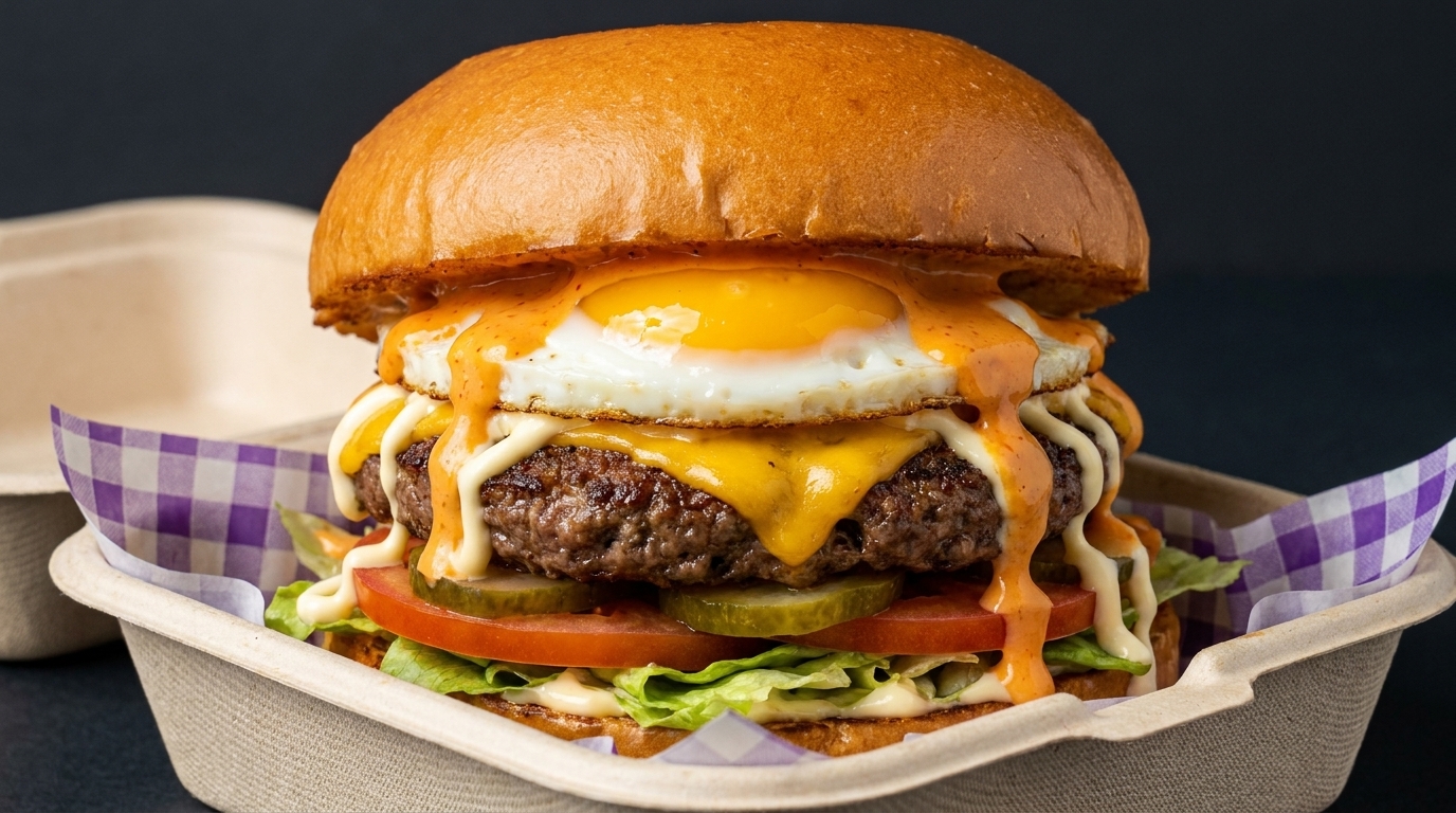 Der ultimative Burger mit Rindfleisch, Ei und Käse