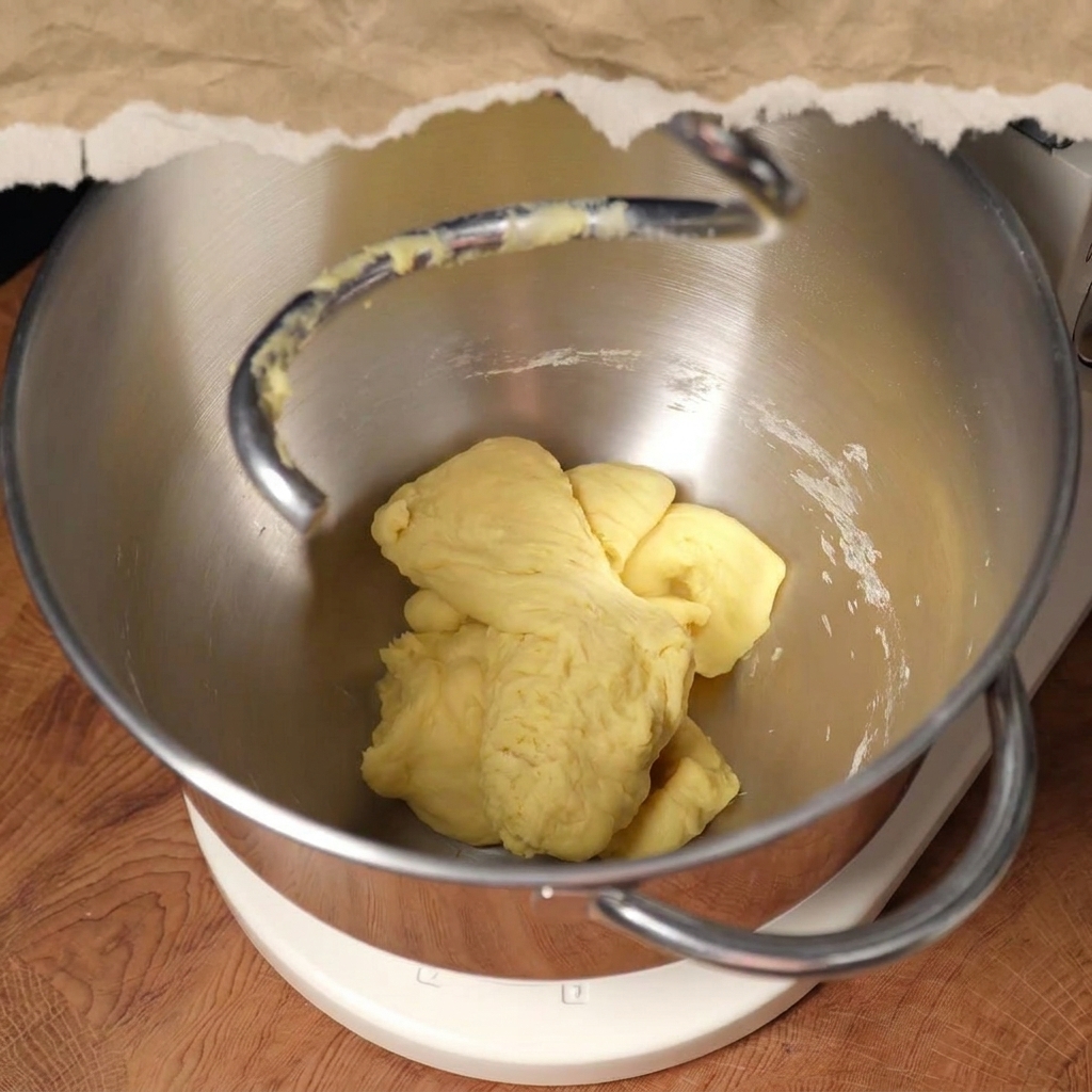 Butterstücke und eine Prise Salz liegen auf dem vorgekneteten Teigball in der Schüssel.
