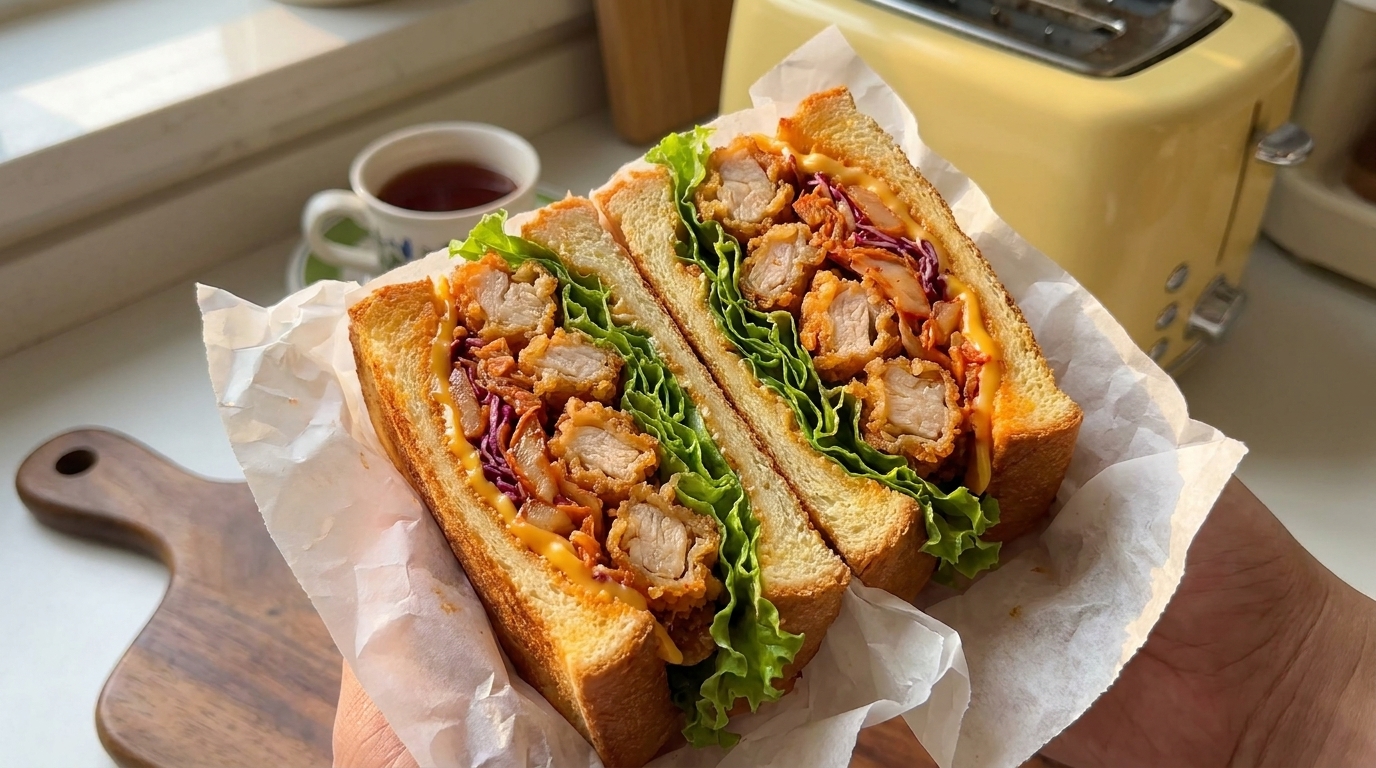 Knuspriges Brathähnchen-Kimchi-Sandwich aus der Heißluftfritteuse