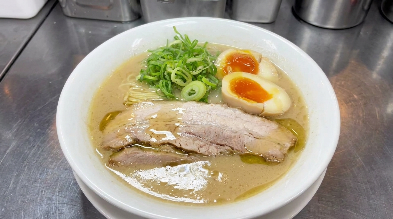 Authentische japanische Tonkotsu Ramen (Schweineknochenbrühe)