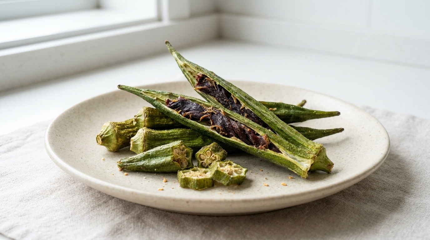 Selbstgemachte getrocknete Enten- und Okra-Leckerlis für Hunde