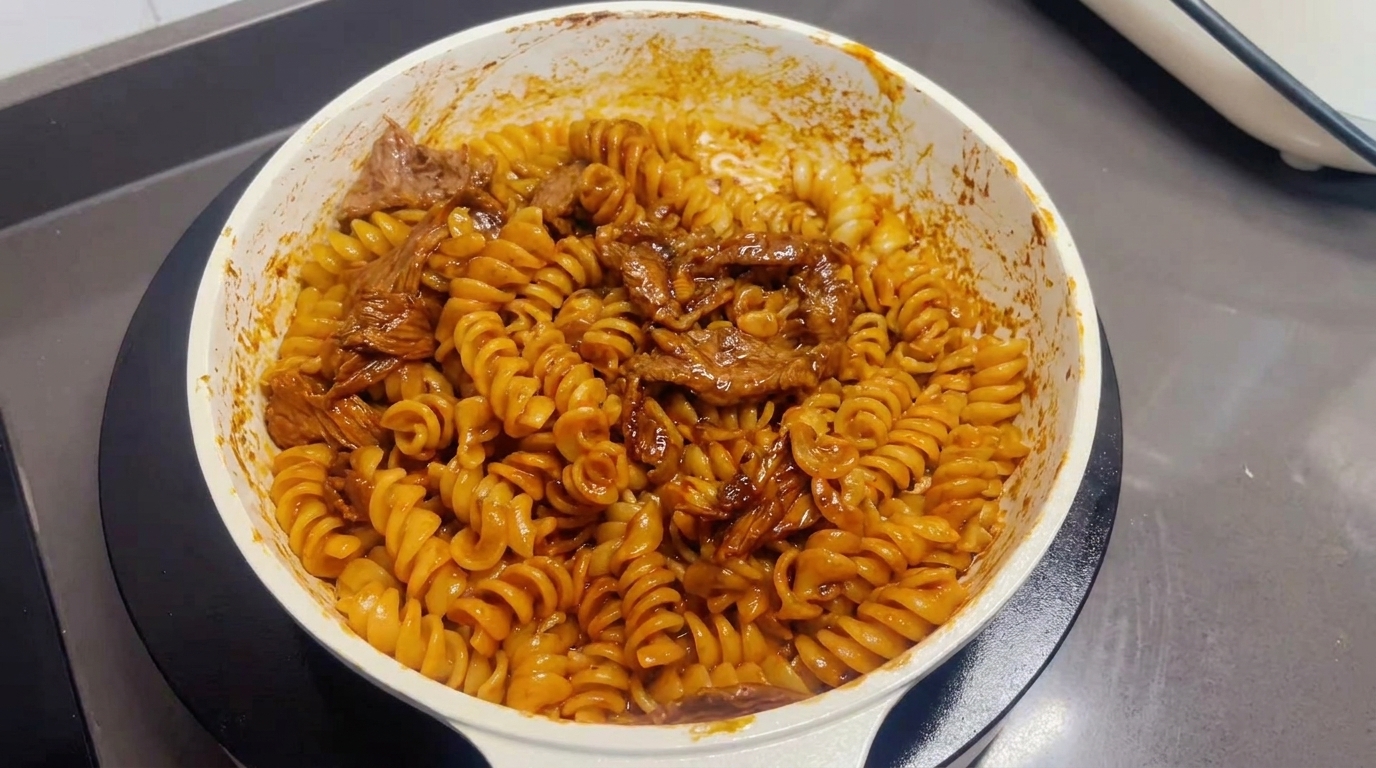 Einfache Rindfleisch-Fusilli aus der Pfanne