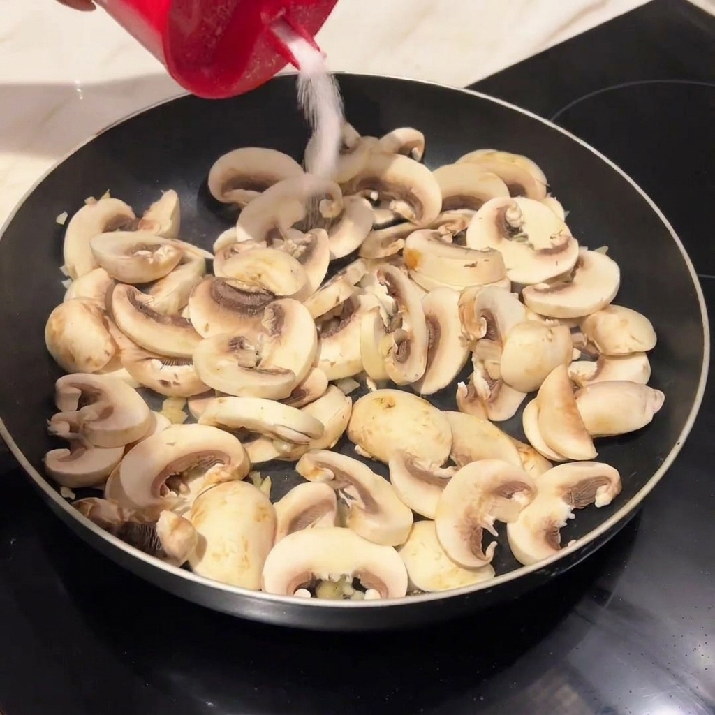 Butter und fein gehackter Knoblauch brutzeln in einer heißen Pfanne.