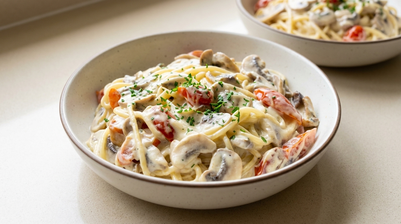 Cremige Champignon-Tomaten-Pasta