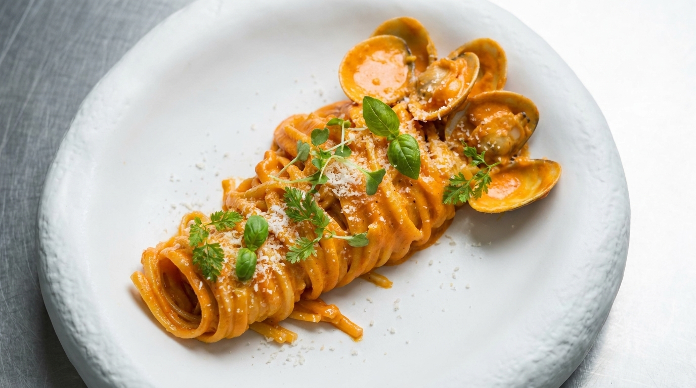 Rote-Paprika-Rahmpasta mit Muscheln