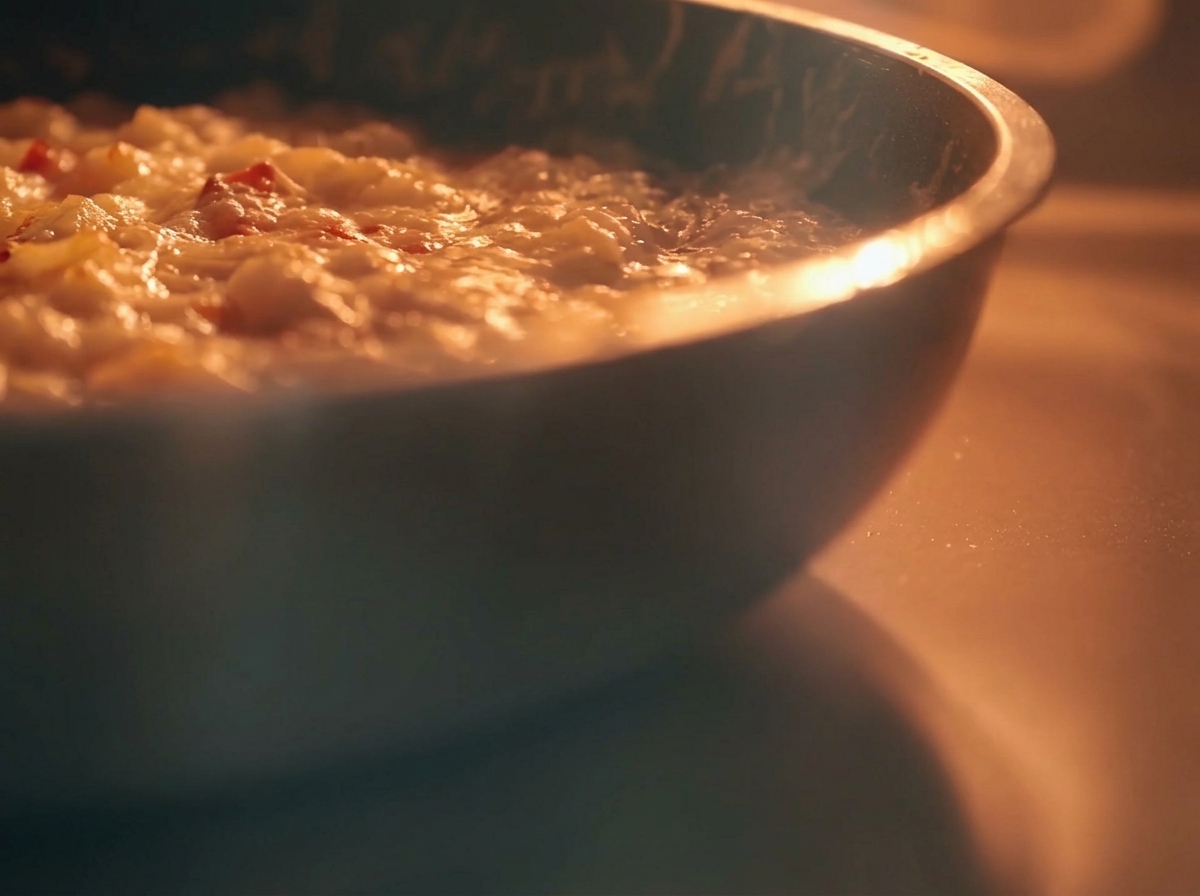 Die Nudeln in der cremigen Sauce werden in der Pfanne mit schwarzem Pfeffer gewürzt.