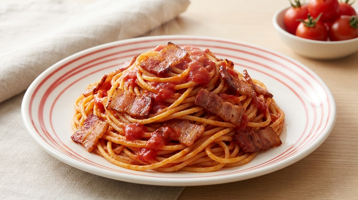 Klassische Tomaten-Speck-Pasta