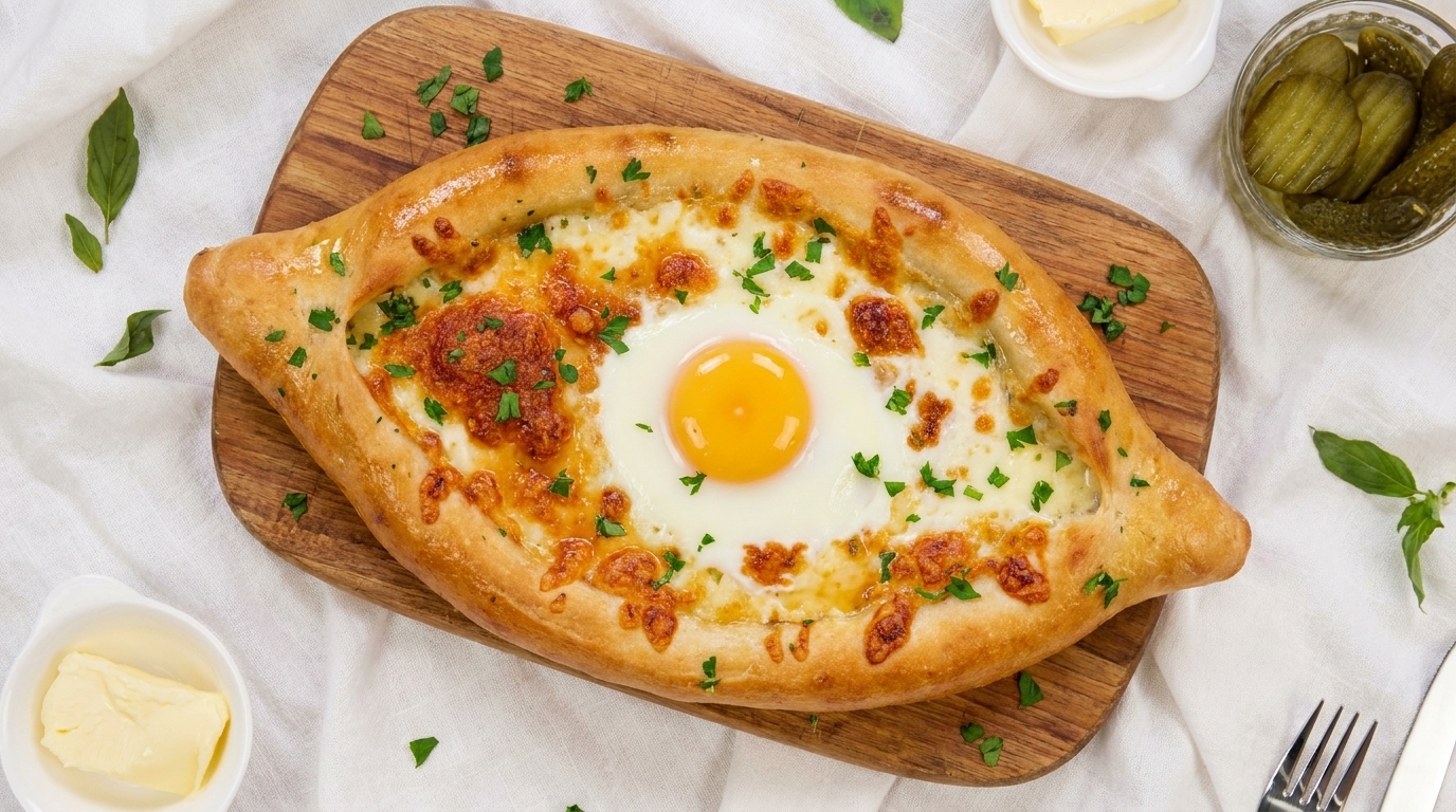 Traditionelles Chatschapuri (Georgisches Käsebrot)