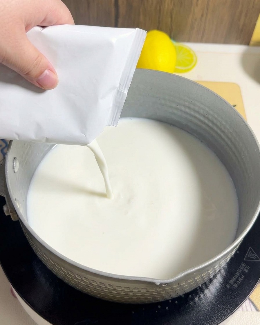 Verschiedene Zutaten wie Garnelen, Surimi, Mais und Pilze in einer cremigen Brühe.