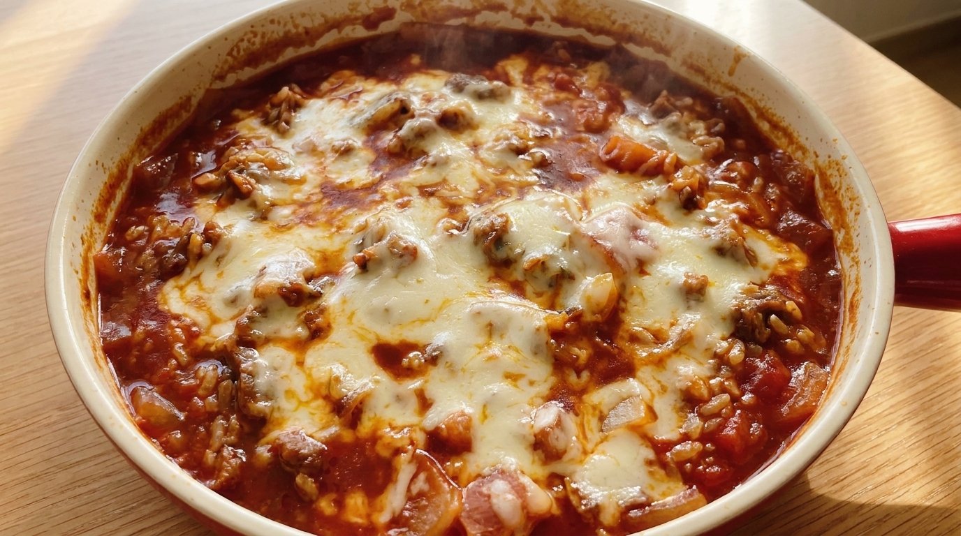 One-Pan Rinder-Reis-Pfanne mit Käse