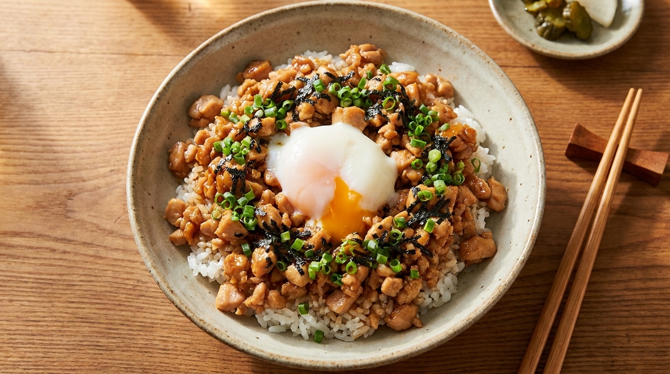 Japanische Hähnchen-Hackfleisch-Bowl (Soboro Don)