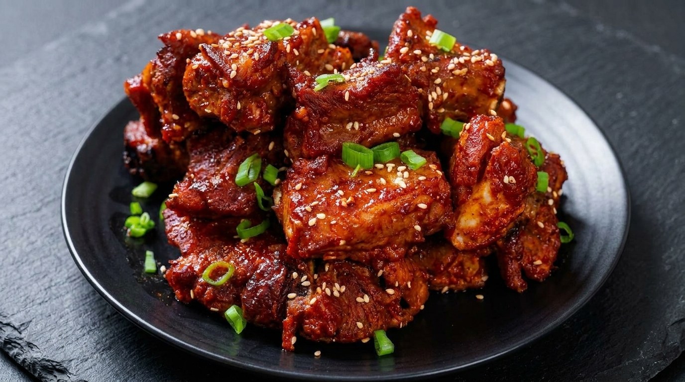Koreanische würzige gebratene Schweinerippchen