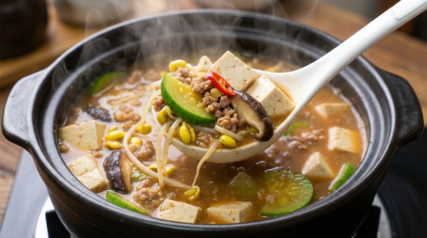 Authentischer koreanischer Sojabohnenpasten-Eintopf (Doenjang Jjigae)