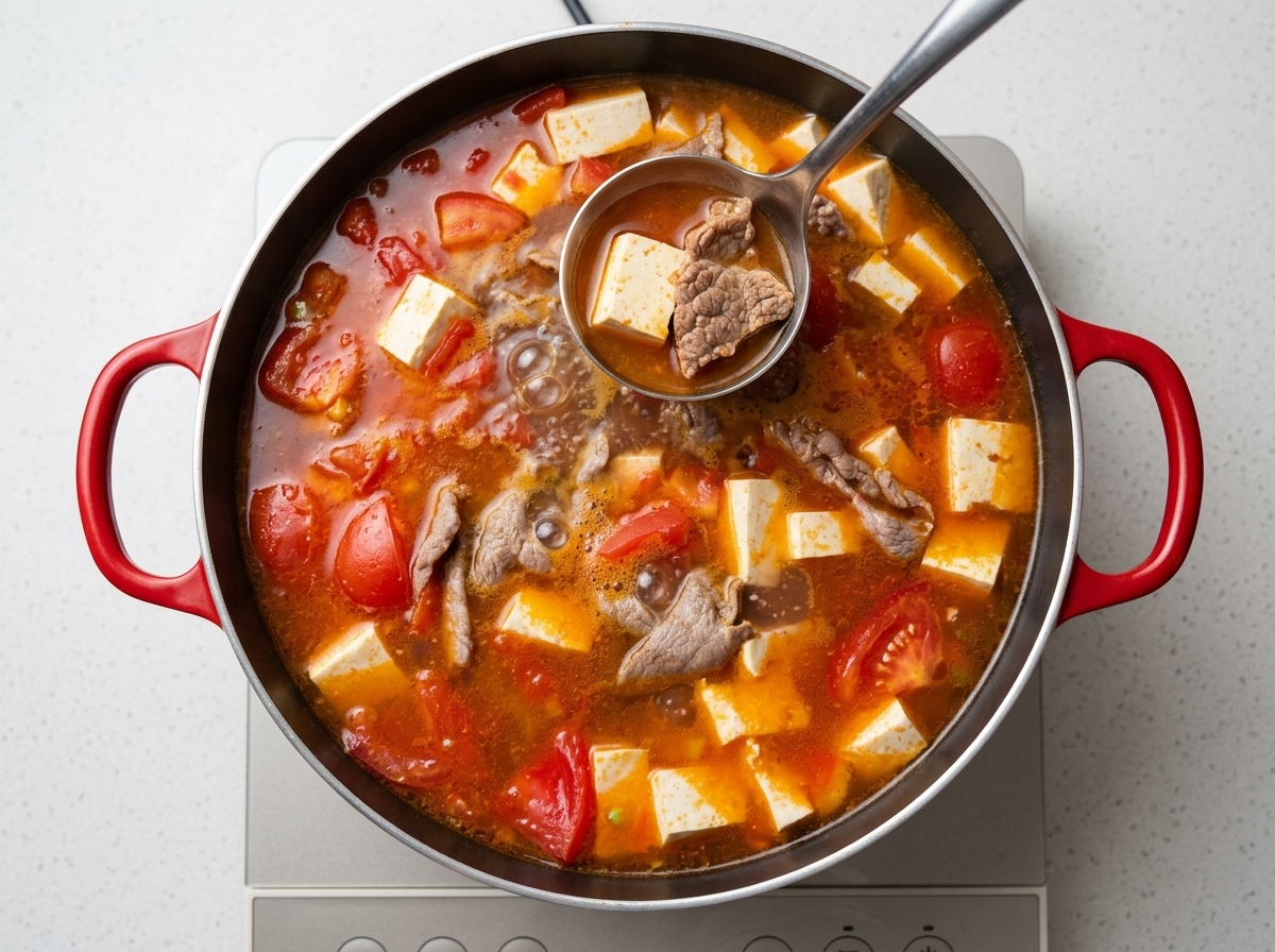 Dampfende Suppe wird mit Koriander garniert.