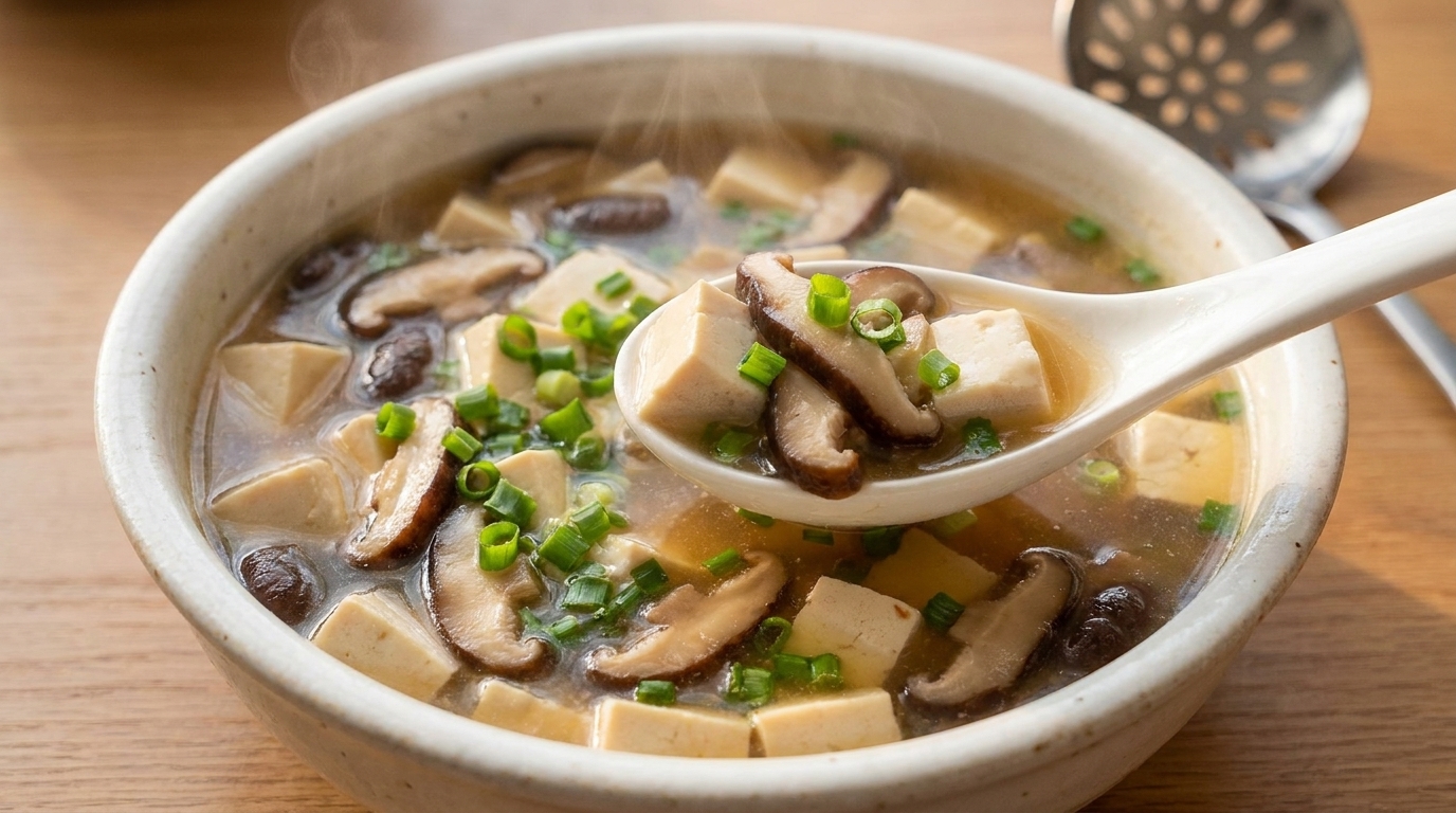 Herzhafte Shiitake-Pilz-Tofu-Suppe