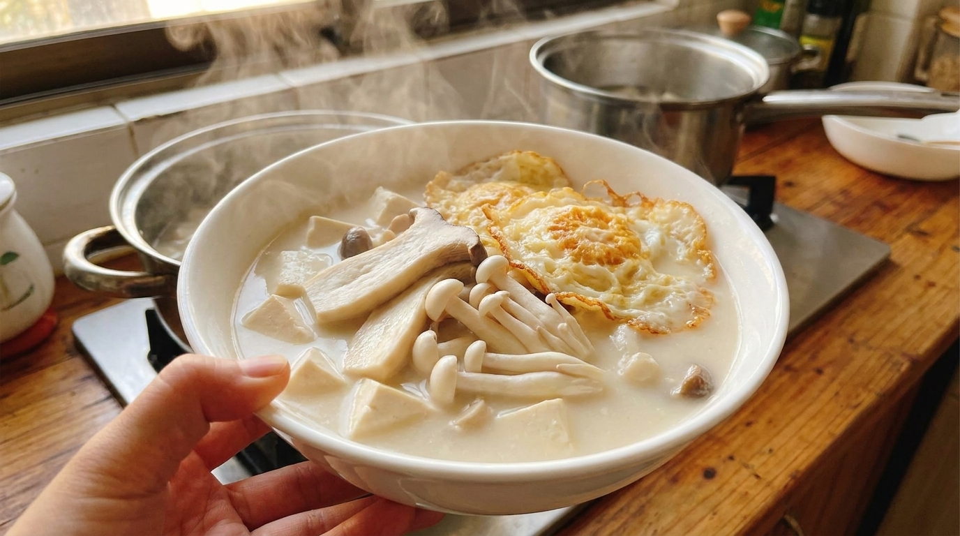 Cremige Pilz-Tofu-Suppe