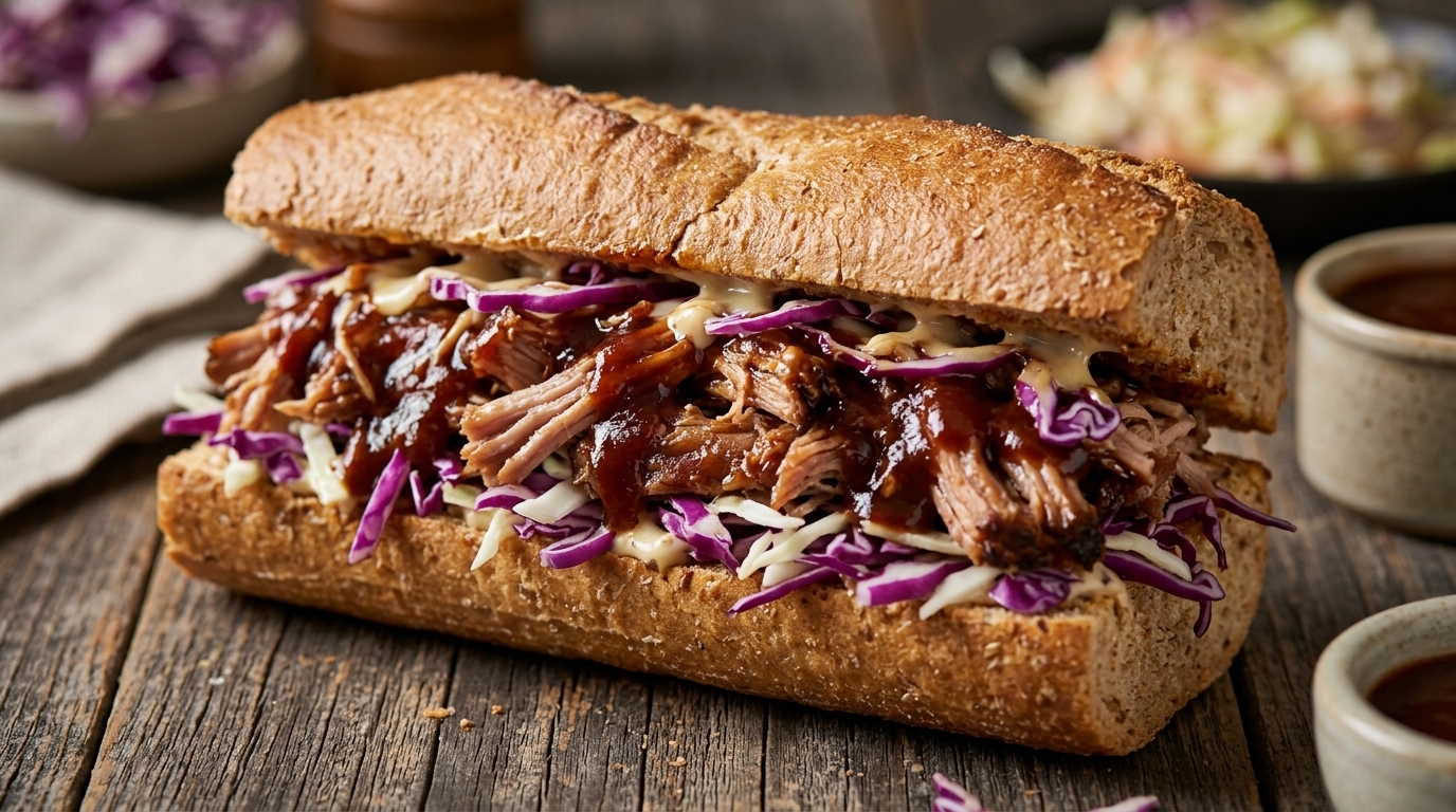 Smoked Pulled Pork & Coleslaw Baguette Sandwich