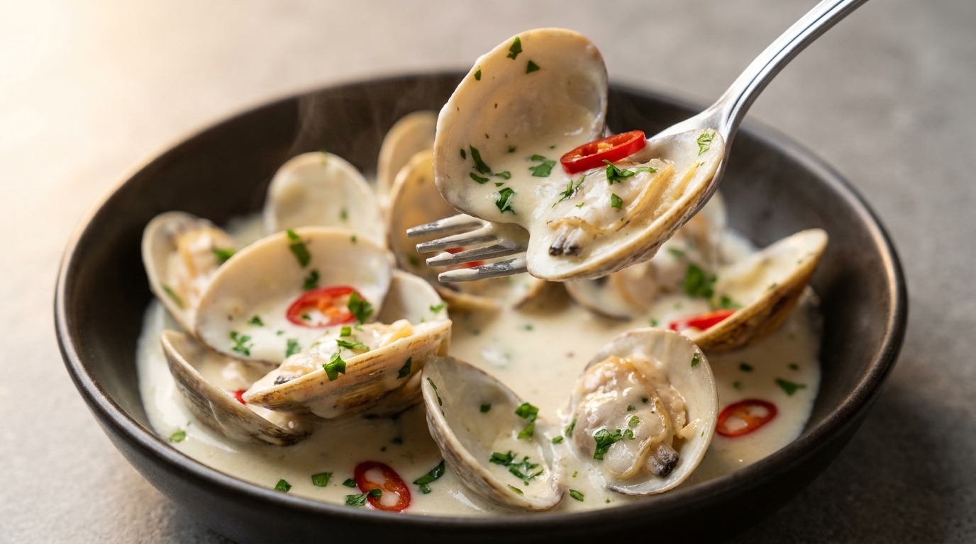 Cremige Venusmuscheln in Knoblauch-Butter-Sauce mit Chili
