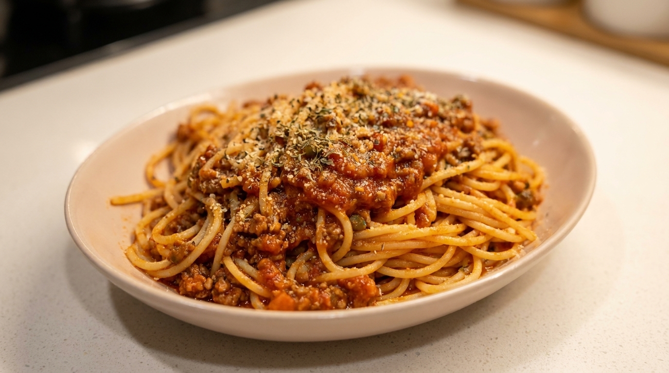 Klassische Spaghetti Bolognese mit herzhafter hausgemachter Fleischsauce