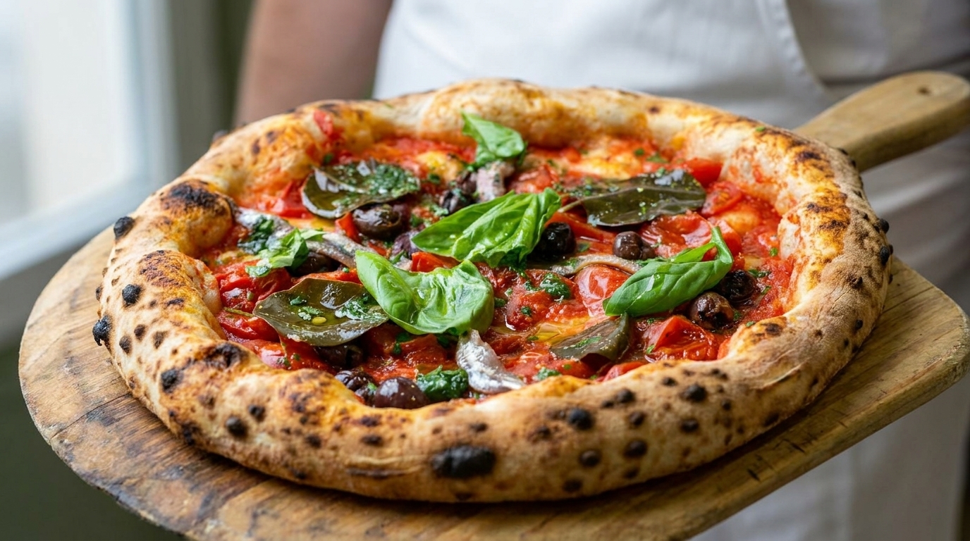 Neapolitanische Pizza Marinara mit Sardellen (Pizza alla Marinara)