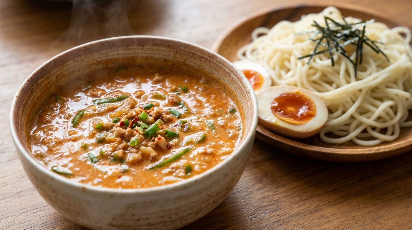 Japanische Miso-Sojamilch-Tsukemen (Dipping Noodles)