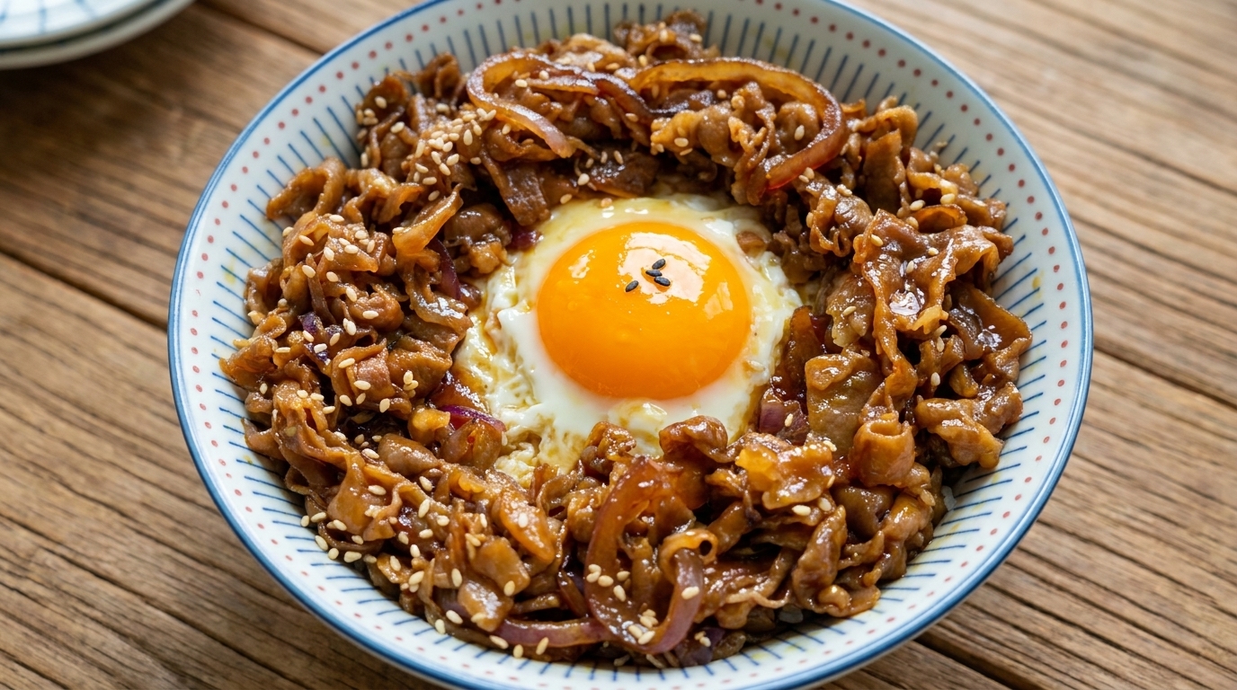 Schnelle Teriyaki-Rindfleisch-Bowl (Gyudon-Art)