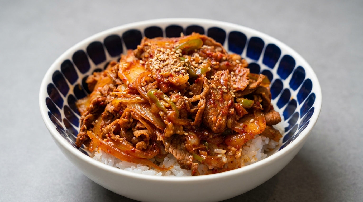 Herzhafte Kimchi-Rindfleisch-Bowl (Kimchi Beef Donburi)