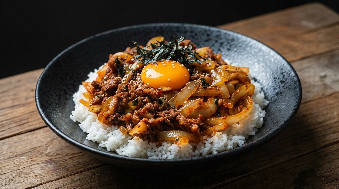 Koreanische Beef-Kimchi-Bowl (Beef Kimchi Deopbap)
