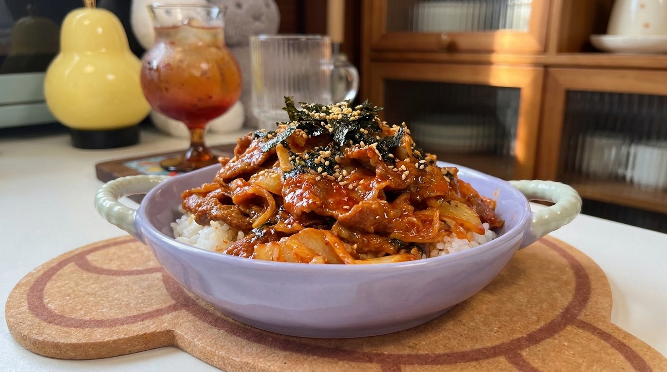 Kimchi Deopbap: Koreanische Reisschüssel mit zartem Rindfleisch