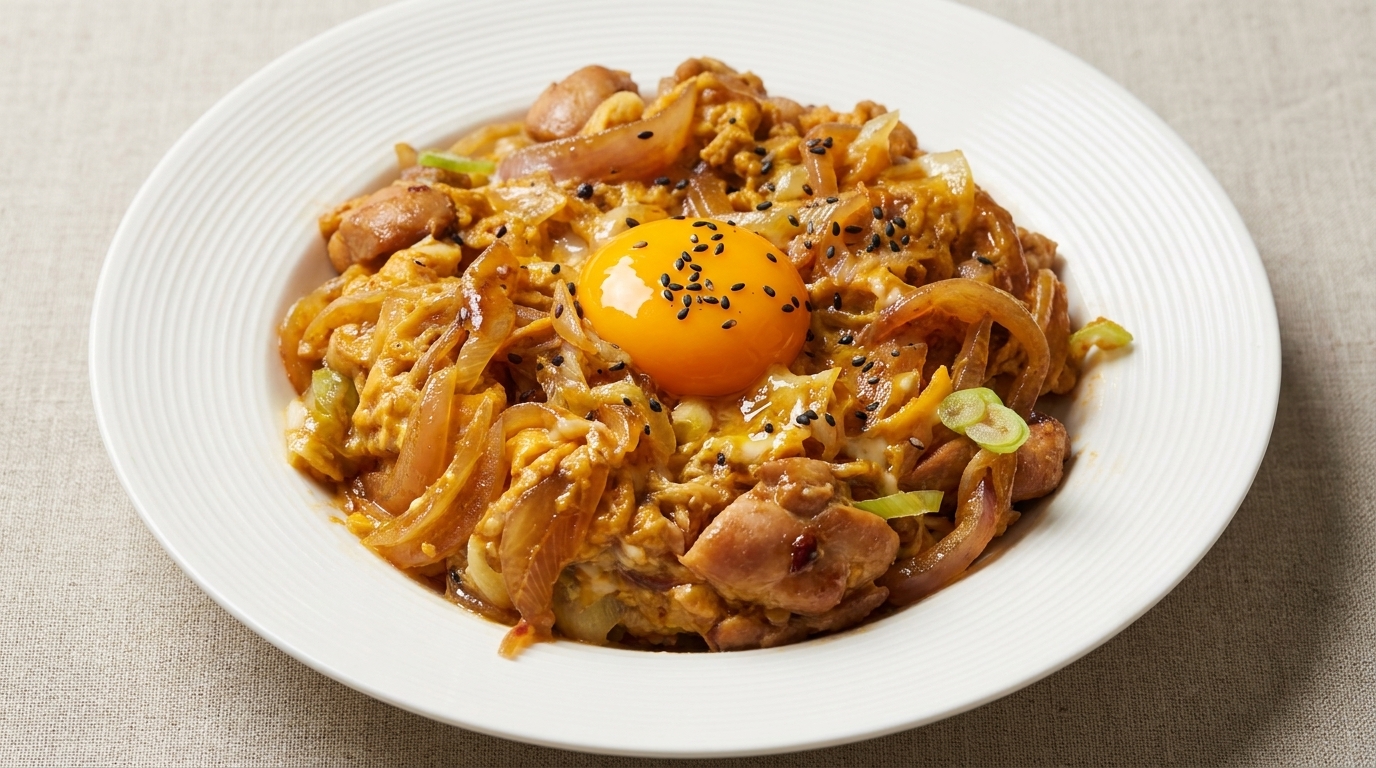 Klassisches Japanisches Oyakodon (Hähnchen-Ei-Reisschüssel)