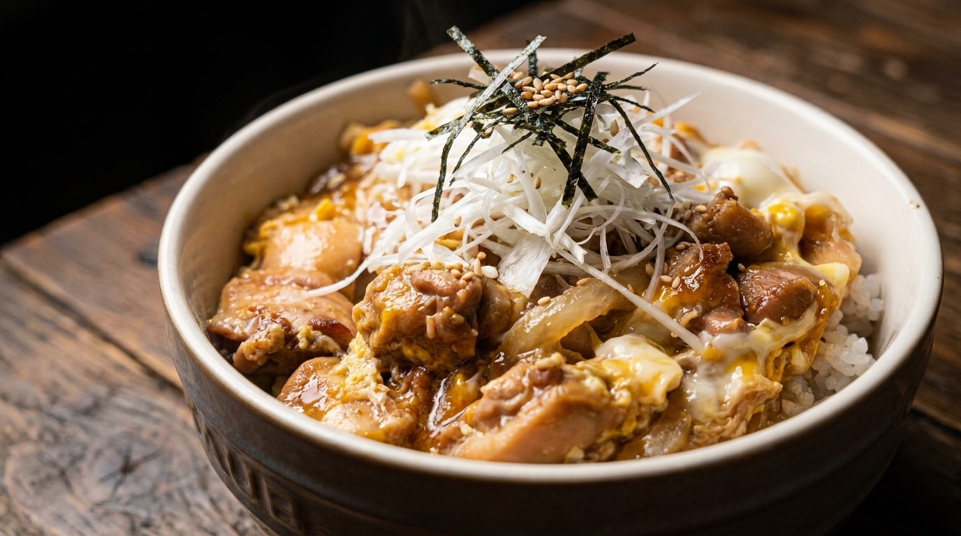 Klassisches Oyakodon: Japanische Hähnchen-Ei-Bowl
