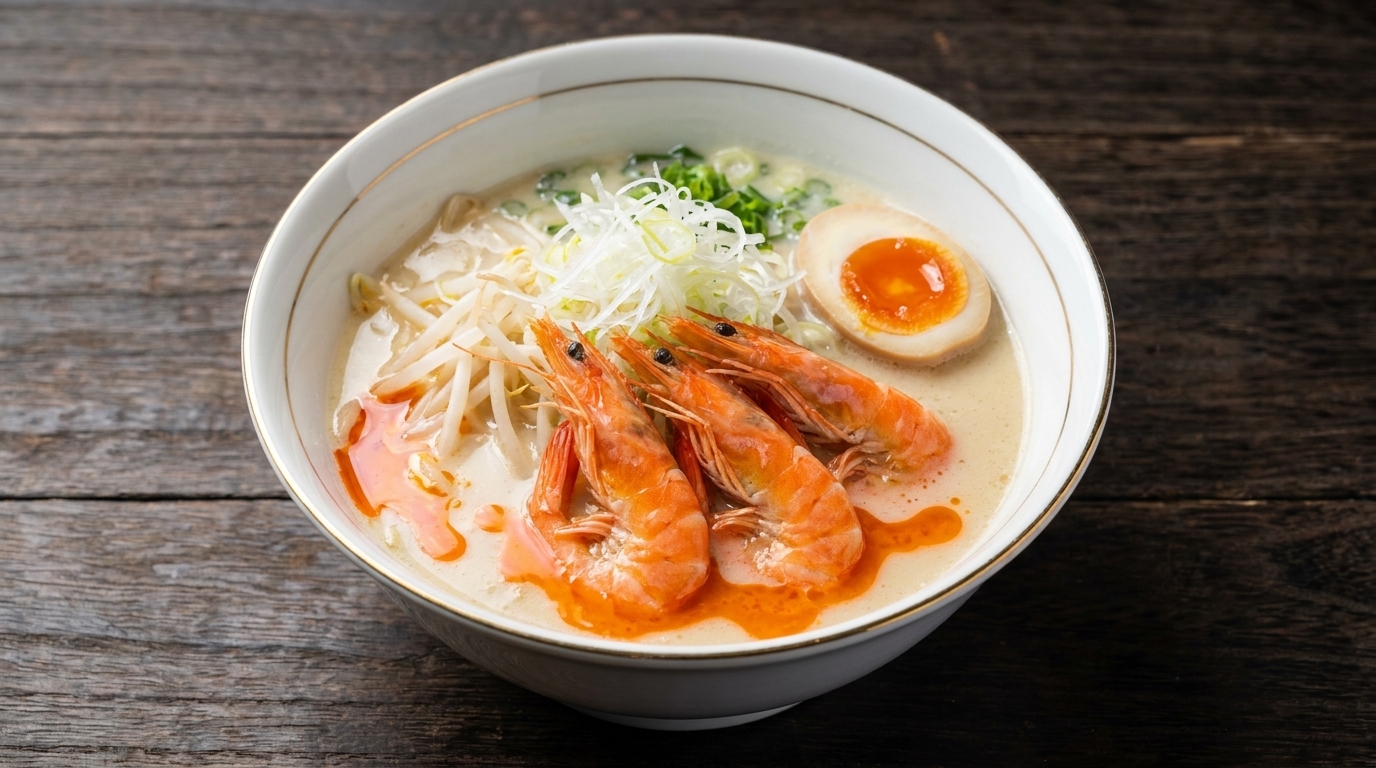 Meeresfrüchte-Ramen mit Garnelenöl & Chicken Paitan