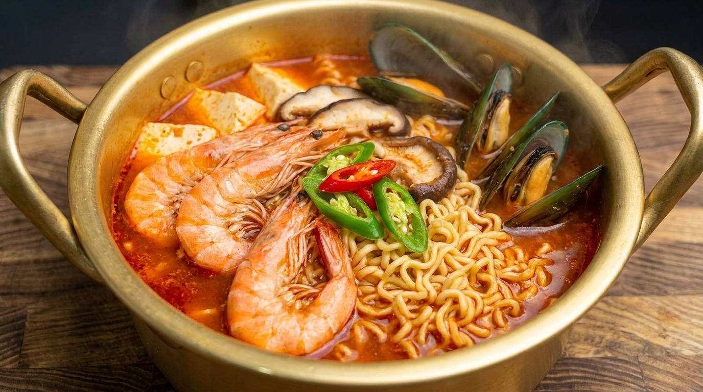 Scharfe koreanische Meeresfrüchte-Ramen (Jjamppong-Stil)