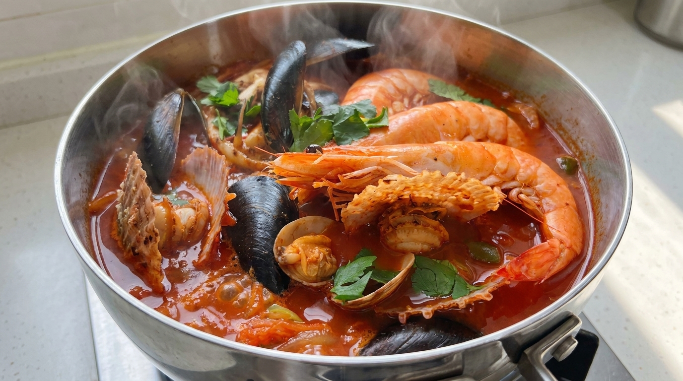 Jjambbong: Koreanische scharfe Meeresfrüchte-Nudelsuppe