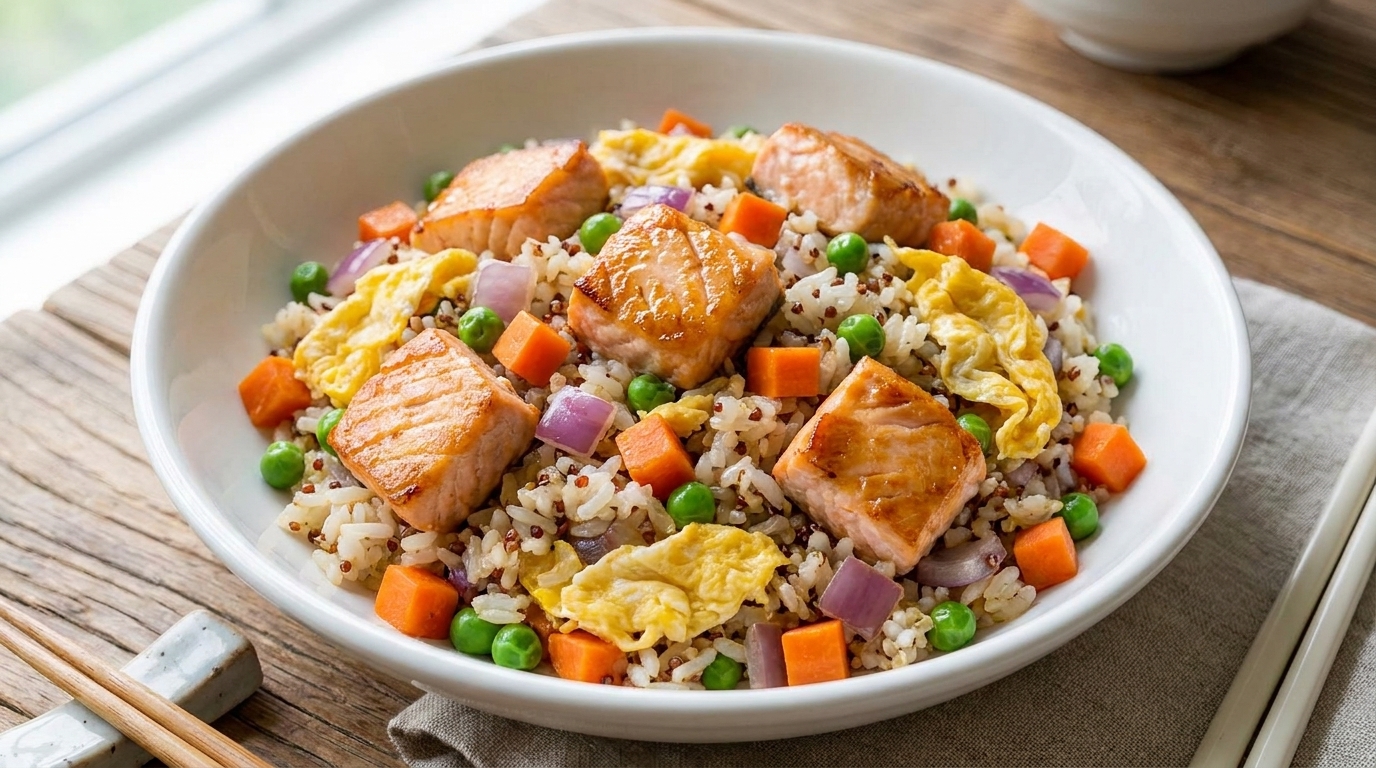 Gebratener Lachs-Reis mit Quinoa