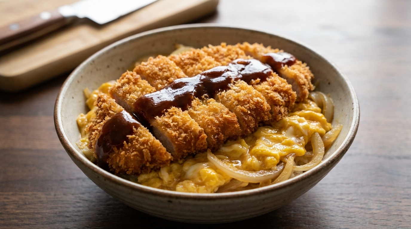 Knuspriges Katsudon (Japanisches Schweineschnitzel mit seidigem Ei)