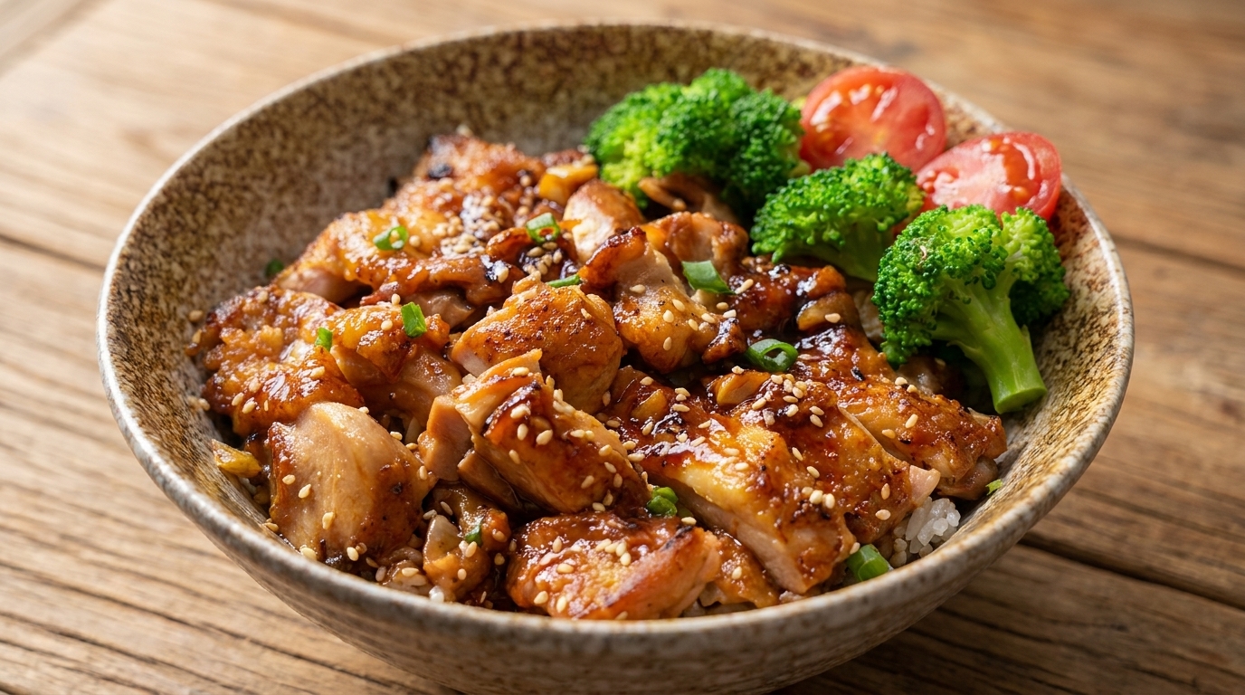 Einfaches Teriyaki-Hähnchen mit Reis wie im Restaurant