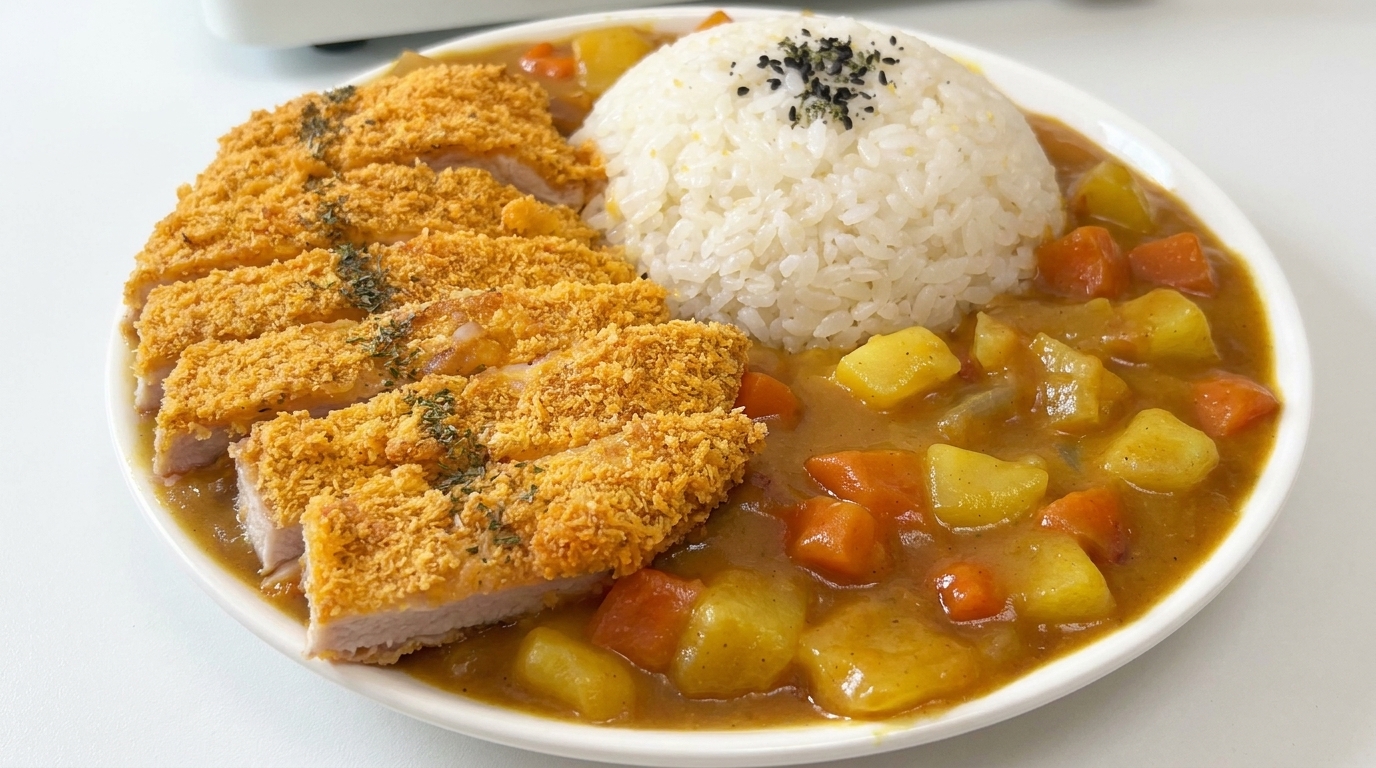 Japanisches Hähnchen-Katsu-Curry mit Reis
