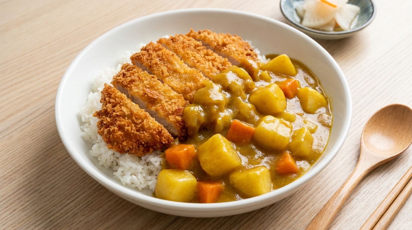 Knuspriges Hähnchen-Katsu-Curry mit Reis (Japanischer Curry-Klassiker)