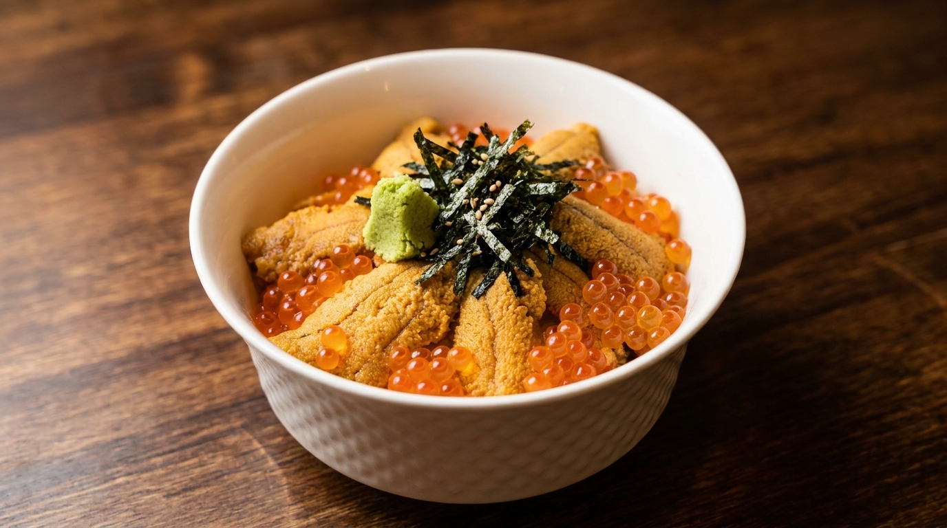 Premium Uni Ikura Don (Sushi-Bowl mit Seeigel und Lachsrogen)