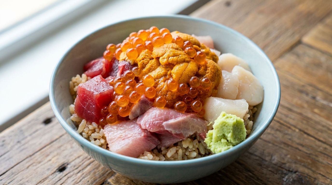 Authentisches Kaisen Don (Japanische Meeresfrüchte-Bowl)